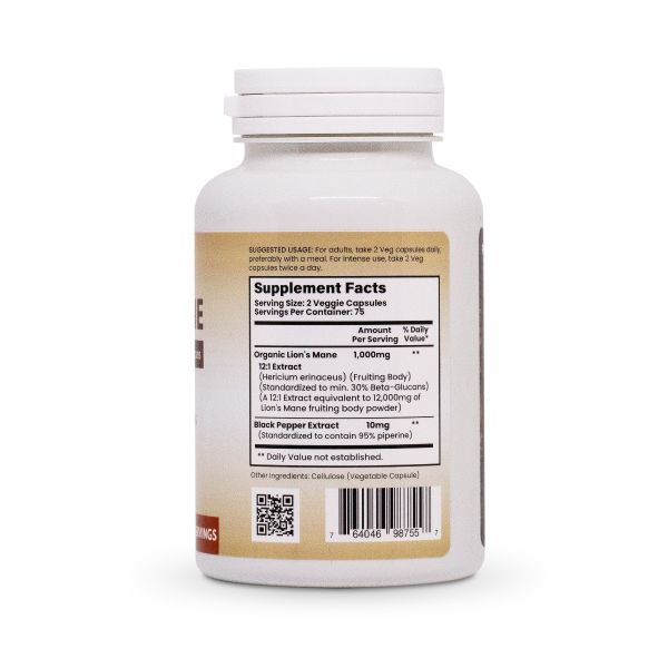Lion's Mane - Nấm Hầu Thủ (150 Veg Capsules) BUY 5 Get 1 FREE (Value: $45/each)